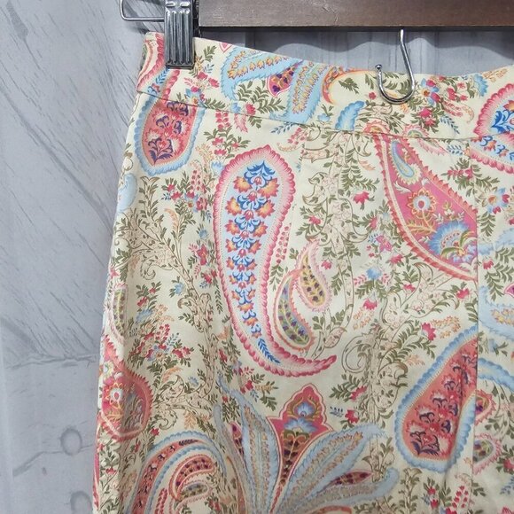 Vintage Talbots Pink Cream Paisley Boho Cropped Straight Leg Chino Pants Size - Picture 11 of 16